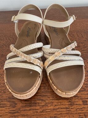 Jellypop Braided Cork Wedge Sandals with Coin & Rhinestone Details - 7.5